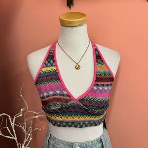 Colorful Halter Knit Crop Top